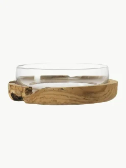 Grote, handgemaakte decoratieve schaal Terra met teakhouten basis Ø 28 cm^LEONARDO Outlet