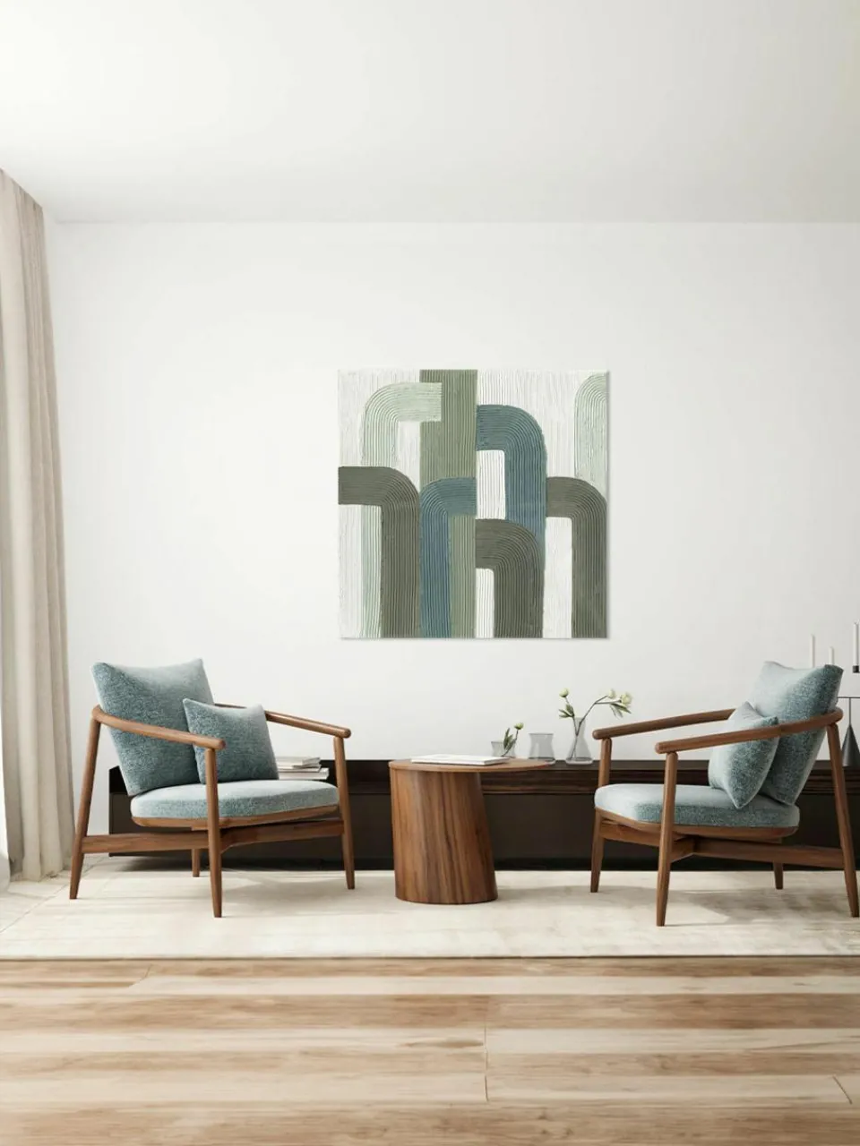 Handbeschilderde canvasdoek Green Lines^Agave New