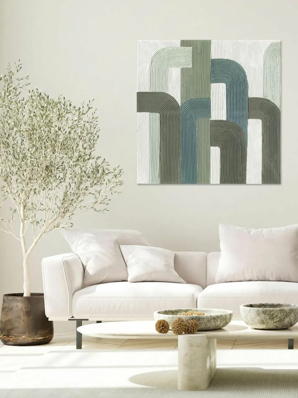 Handbeschilderde canvasdoek Green Lines^Agave New
