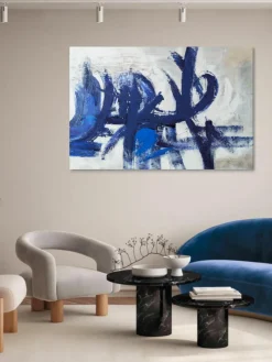 Handbeschilderde canvasdoek Blue Stroke^Agave Outlet