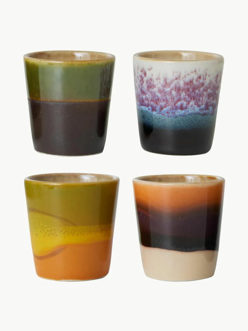 Handbeschilderde eierdopjes 70's met reactief glazuur, set van 4^HKLIVING Fashion