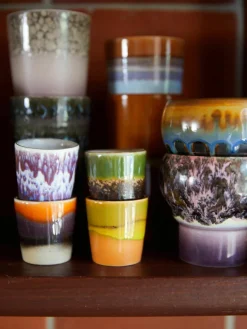 Handbeschilderde eierdopjes 70's met reactief glazuur, set van 4^HKLIVING Fashion