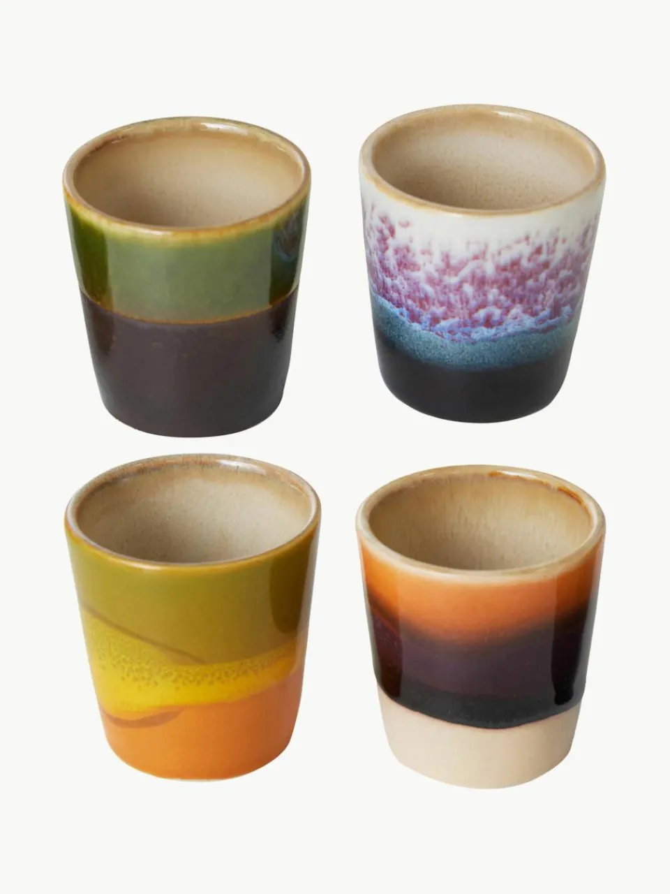 Handbeschilderde eierdopjes 70's met reactief glazuur, set van 4^HKLIVING Fashion