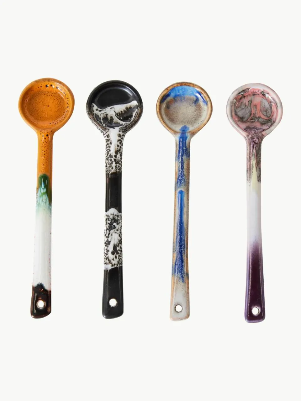 Handbeschilderde keramiesche lepel 70's met reactief glazuur, set van 4^HKLIVING Hot