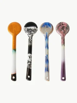 Handbeschilderde keramiesche lepel 70's met reactief glazuur, set van 4^HKLIVING Hot
