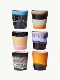 Handbeschilderde keramische bekers 70's met reactief glazuur, set van 6^HKLIVING Hot
