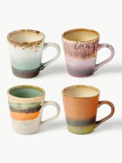 Handbeschilderde keramische espresso kopjes 70's met reactief glazuur, set van 4^HKLIVING Clearance