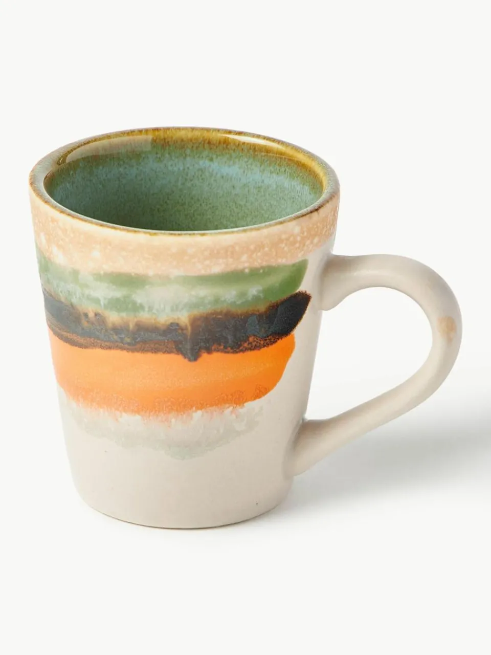 Handbeschilderde keramische espresso kopjes 70's met reactief glazuur, set van 4^HKLIVING Clearance