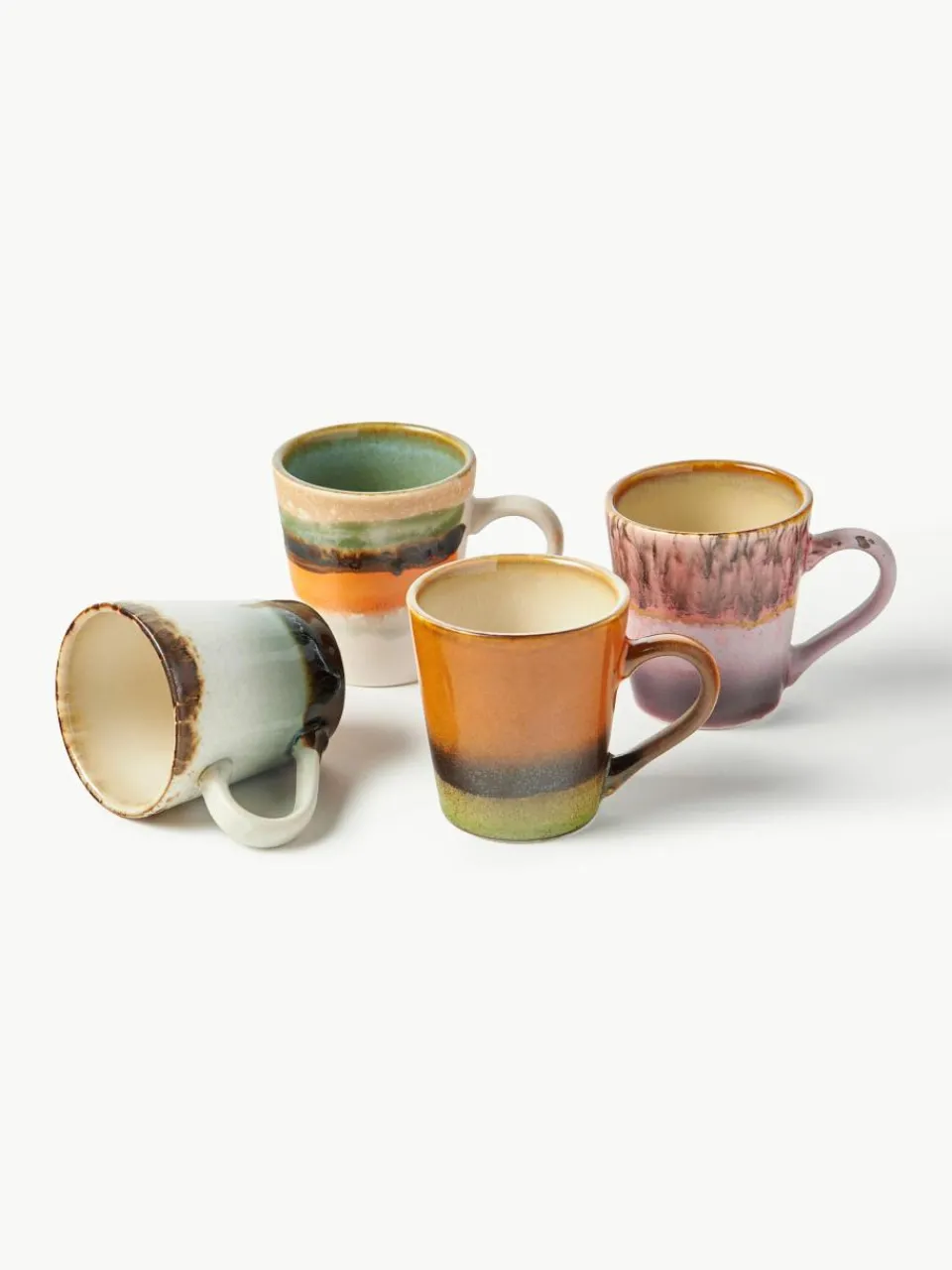 Handbeschilderde keramische espresso kopjes 70's met reactief glazuur, set van 4^HKLIVING Clearance
