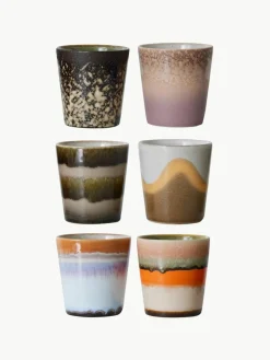 Handbeschilderde keramische bekers 70's met reactief glazuur, set van 6^HKLIVING Best