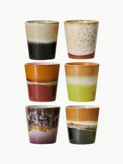 Handbeschilderde keramische bekers 70's met reactief glazuur, set van 6^HKLIVING Outlet