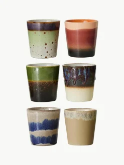 Handbeschilderde keramische bekers 70's met reactief glazuur, set van 6^HKLIVING Clearance