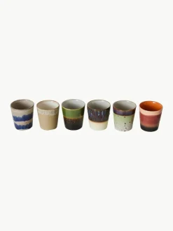 Handbeschilderde keramische bekers 70's met reactief glazuur, set van 6^HKLIVING Clearance