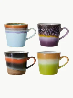 Handbeschilderde keramische mokken 70's met reactief glazuur, set van 4^HKLIVING Outlet
