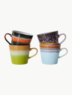 Handbeschilderde keramische mokken 70's met reactief glazuur, set van 4^HKLIVING Outlet