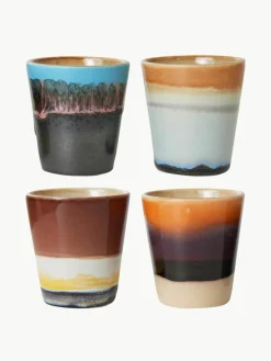 Handbeschilderde keramische espressokopjes 70's met reactief glazuur, set van 4^HKLIVING Clearance