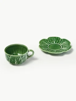 Handbeschilderde kopjes Cabbage met schoteltjes, 4 stuks^BORDALLO PINHEIRO Clearance