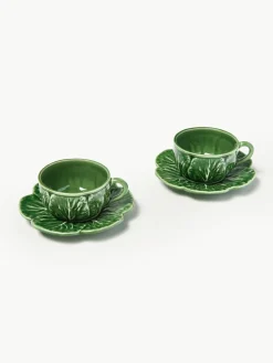 Handbeschilderde kopjes Cabbage met schoteltjes, 4 stuks^BORDALLO PINHEIRO Clearance