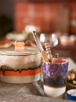Handbeschilderde opbergpot 70's met reactief glazuur^HKLIVING Best