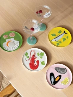 Handbeschilderde taartplaat De La Mer van dolomiet, 4-delig^&k Amsterdam Sale