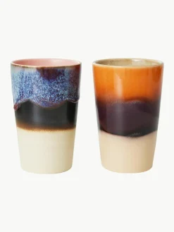Handbeschilderde XL keramische bekers 70's, 2-delig^HKLIVING Online