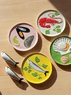 Handbeschilderde zout- & peperstrooier Sardine van dolomiet, 2-delig^&k Amsterdam Hot