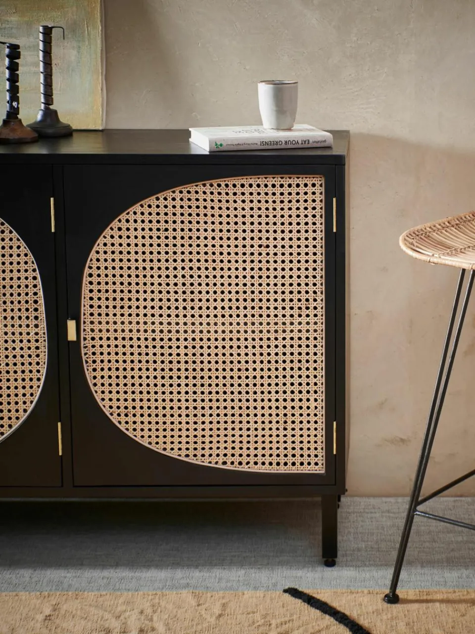 Handgemaakt dressoir Lizzie van Sungkai hout met Weens vlechtwerk^HKLIVING Discount