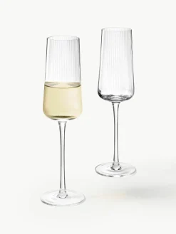 Handgemaakte champagneglazen Cami met groefstructuur, 4 stuks^Westwing Collection Clearance