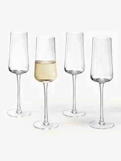 Handgemaakte champagneglazen Cami met groefstructuur, 4 stuks^Westwing Collection Clearance