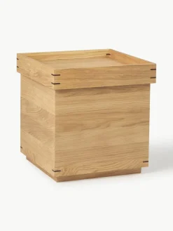 Handgemaakte eikenhouten bijzettafel Japanese met opbergruimte^Kristina Dam Discount