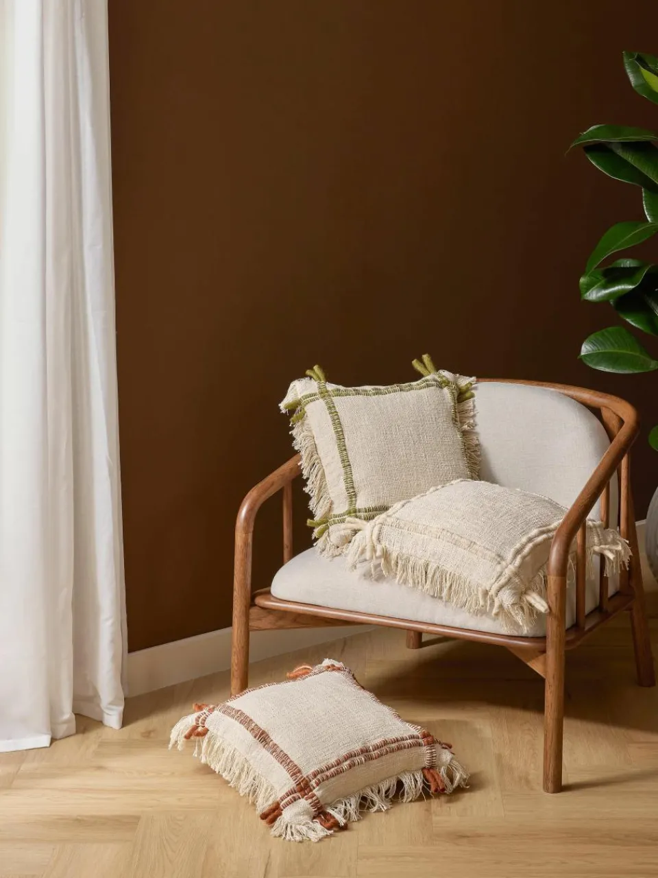 Handgemaakte katoenen kussenhoes Catalina met franjes^Westwing Collection Fashion