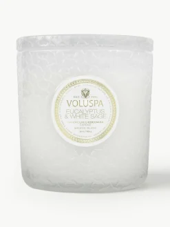 Handgemaakte 3-lonts geurkaars Maison Blanc (eucalyptus, kardemom, saliekleurig & hinoki-schors)^Voluspa Online