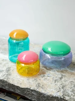 Handgemaakte opbergpot Puffy van borosilicaatglas^&k Amsterdam Best