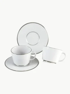 Handgemaakte porseleinen espressokopjes Vitruv met schoteltjes en handbeschilderde platina rand, 2 stuks^Meissen Fashion