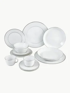 Handgemaakte porseleinen serviesset Vitruv met handbeschilderde platina rand, 2 personen (14-delig)^Meissen Discount