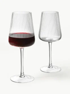 Handgemaakte rode wijnglazen Cami met groefstructuur, 4 stuks^Westwing Collection Outlet