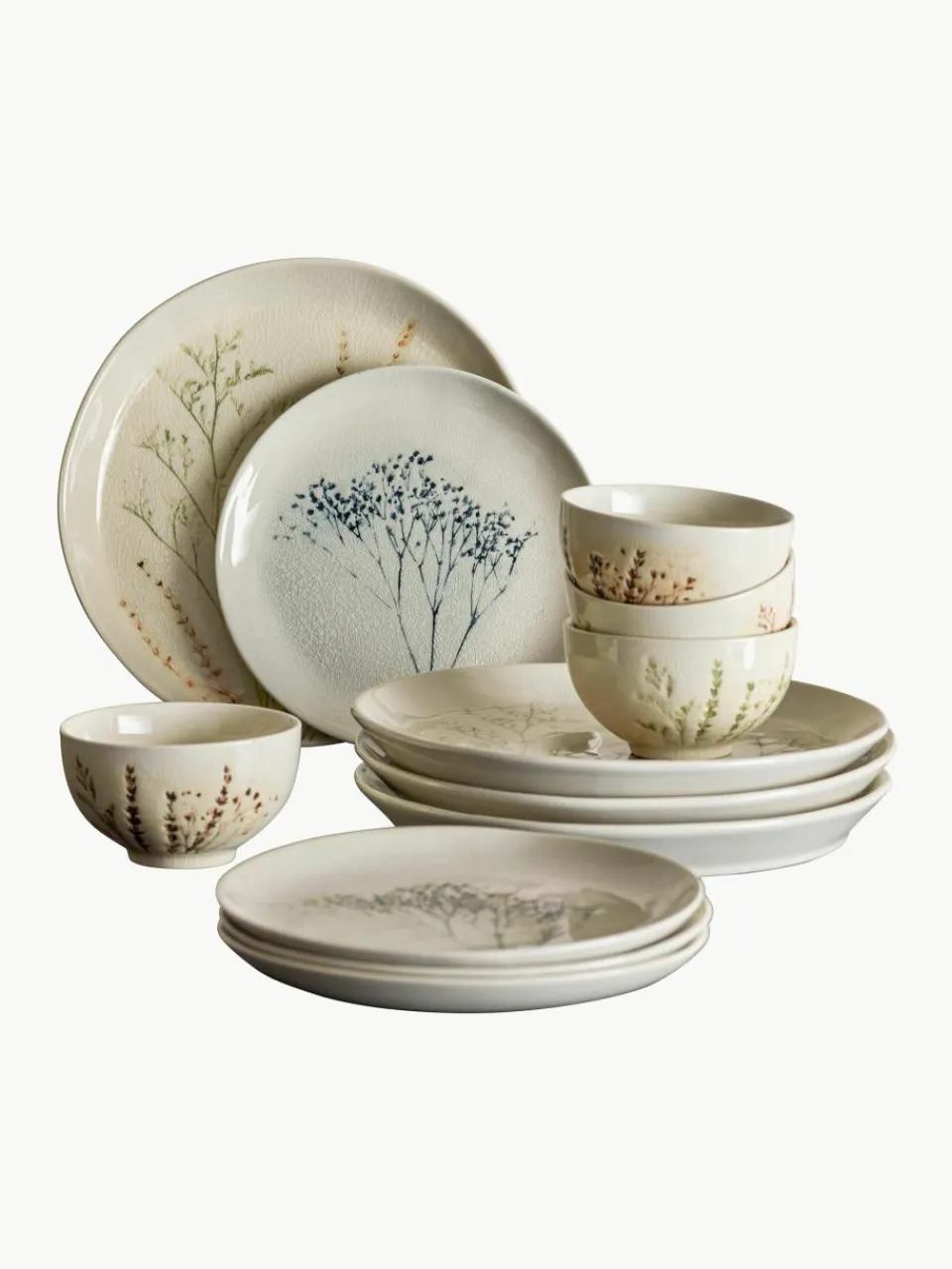 Handgemaakte serviesset Bea met grasmotief, 4 personen (12-delig)^Bloomingville Sale