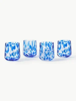 Handgemaakte waterglazen Oakley met stippenpatroon, 4 stuks^Westwing Collection Fashion