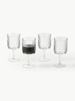 Handgemaakte wijnglazen Minna met groefreliëf, 4 stuks^Westwing Collection Fashion