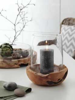 Handgemaakte windlicht Terra met teakhouten houder^LEONARDO Fashion
