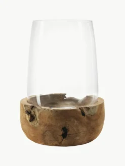 Handgemaakte windlicht Terra met teakhouten houder^LEONARDO Fashion