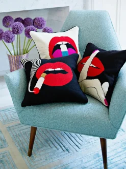 Handgemaakte wollendecoratief kussen Lips Smolder^Jonathan Adler New