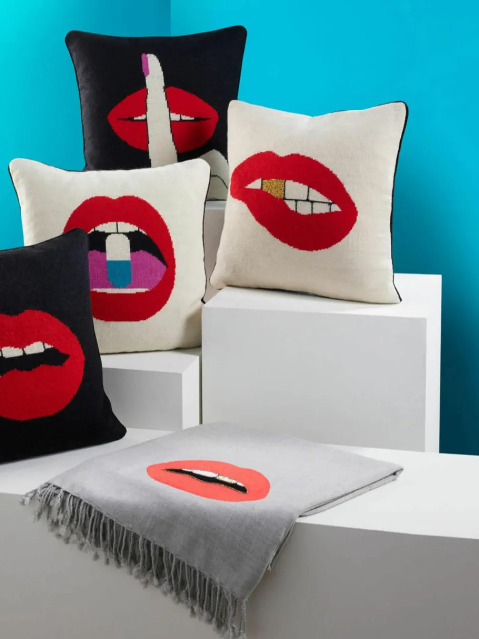 Handgemaakte wollendecoratief kussen Lips Bitten^Jonathan Adler Fashion