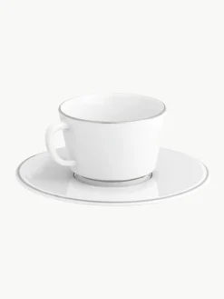 Handgemaakte XS porseleinen koffiekopjes Vitruv met schoteltjes en handbeschilderde platina rand, 2 stuks^Meissen Fashion