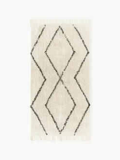 Handgetuft katoenen vloerkleed Bina met ruitjesmotief en franjes^Westwing Collection Discount