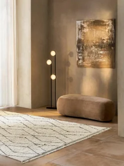 Handgetuft katoenen vloerkleed Bina met ruitjesmotief en franjes^Westwing Collection Discount