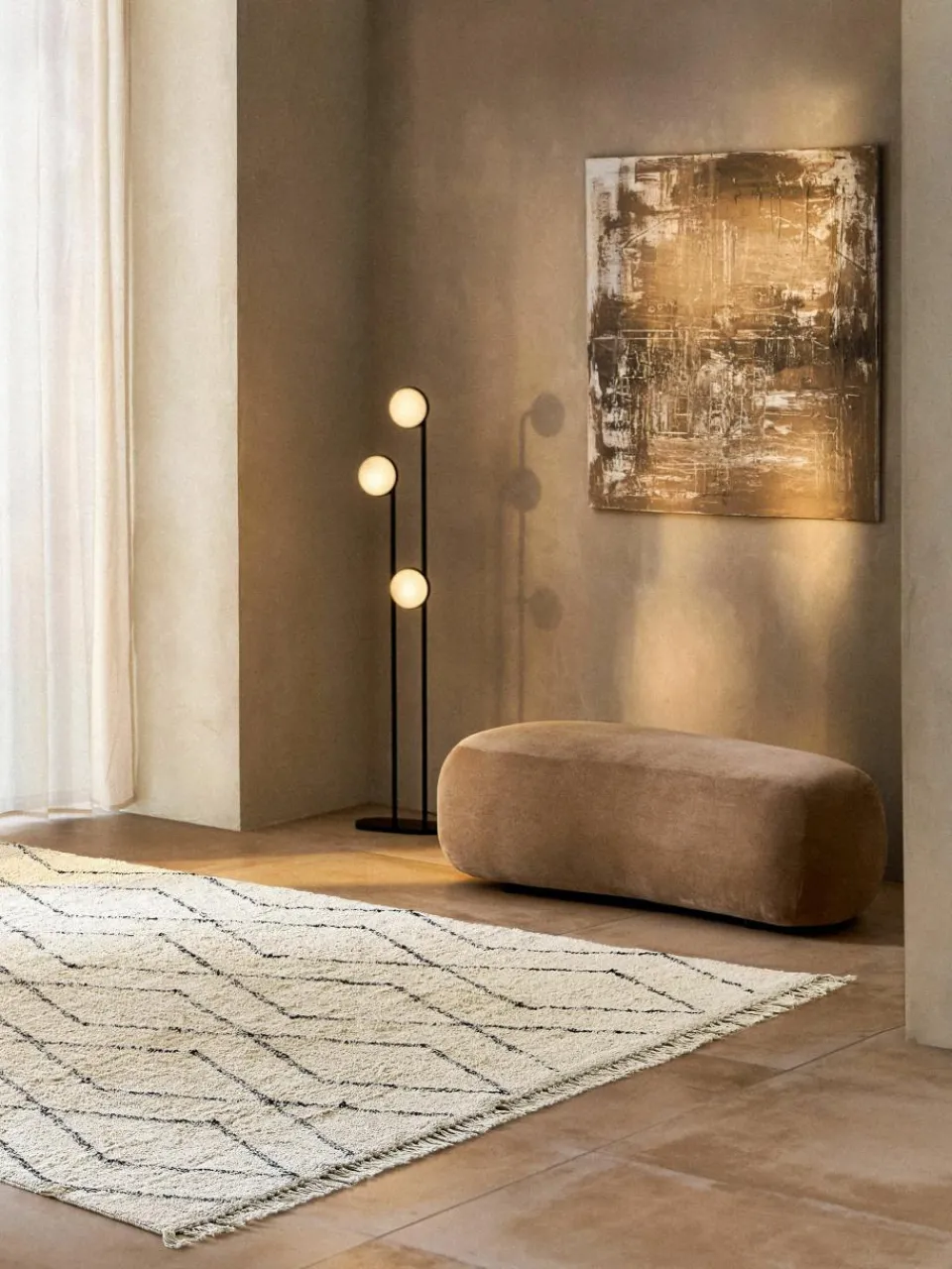 Handgetuft katoenen vloerkleed Bina met ruitjesmotief en franjes^Westwing Collection Discount