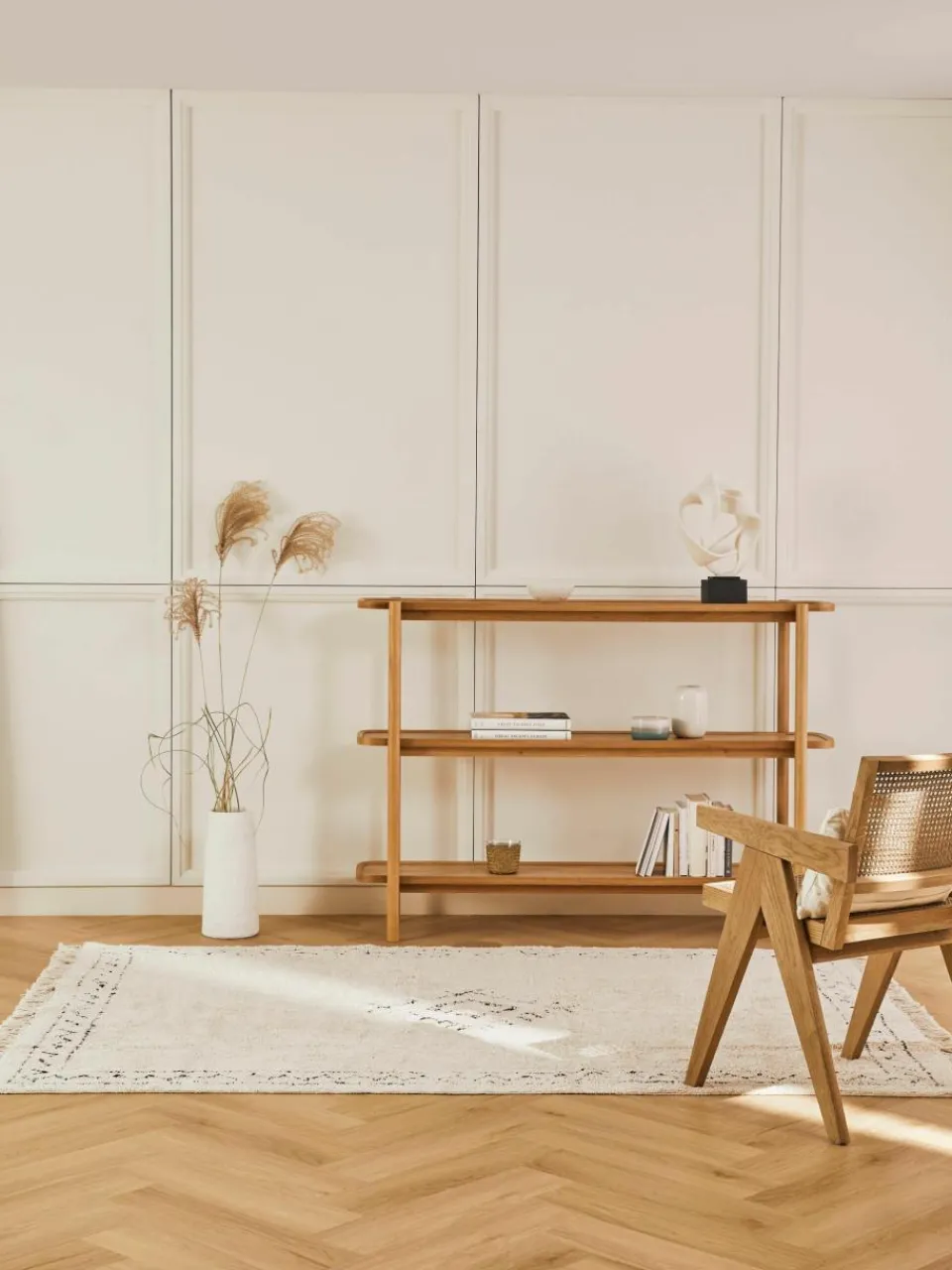 Handgetuft katoenen vloerkleed Fionn met franjes^Westwing Collection Best