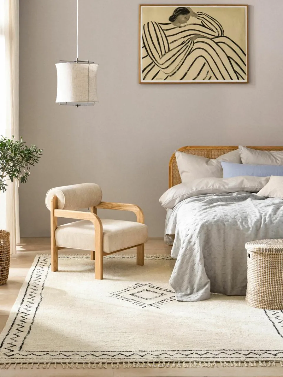 Handgetuft katoenen vloerkleed Fionn met franjes^Westwing Collection Best