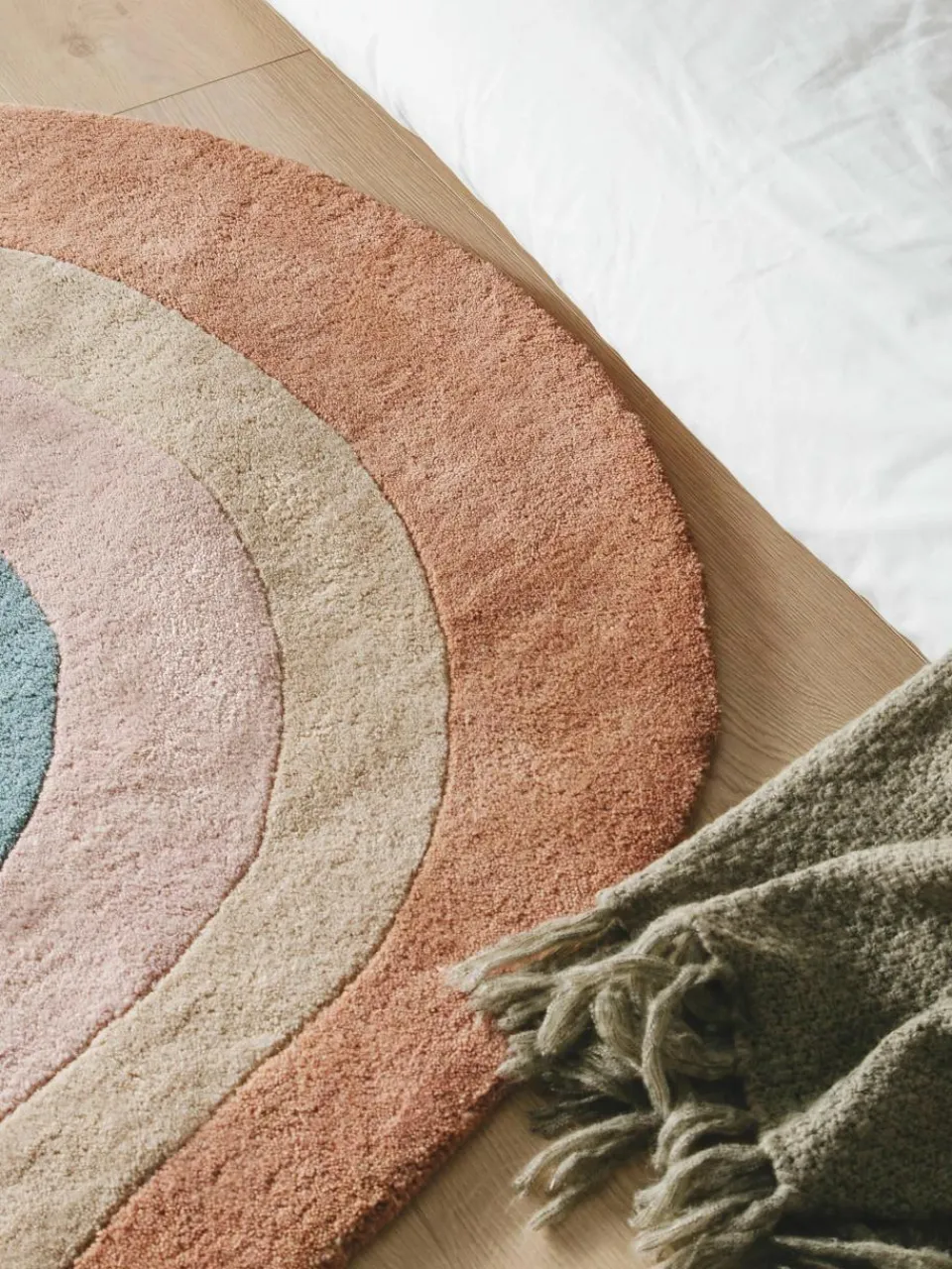 Handgetuft kindervloerkleed Rainbow van wol met franjes^Benuta New